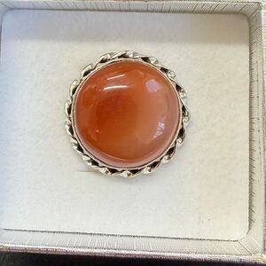 Sterling Silver Overlay Carnelian Adjustable Ring 925‎